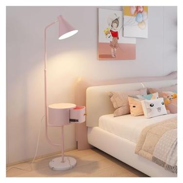 Imagem de Luminária de chão Luminária de chão com mesa, lateral rústica moderna lâmpada LED, luminárias altas para quarto e escritório(Pink)