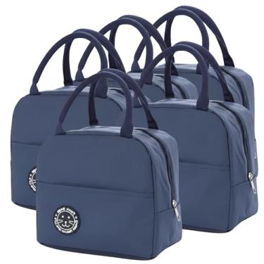 Imagem de Kit 5 Bolsa Térmica Portátil Lancheira Marmita Infantil de Mão para Viagem Piquenique (Azul)