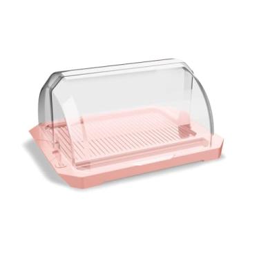 Imagem de Suporte de pão de com tampa articulada transparente profissional para pão e bolo (Rosa)