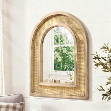 Imagem de JJUUYOU Espelhos de arco de moldura de madeira para parede espelho de parede arqueado 40,6 cm x 50,8 cm espelhos decorativos pendurados para entrada, sala de estar, quarto, decoração de casa