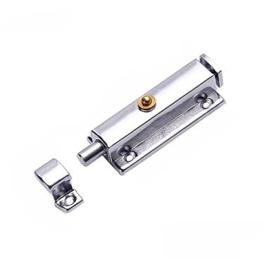 Imagem de Parafuso de aço inoxidável engrossado montado na superfície automático mola de madeira anti-roubo fechadura de porta e janela de banheiro (10 cm 1 peça, prata)