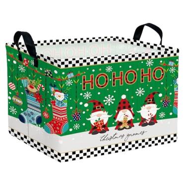 Imagem de BOOHIT Cestas vazias grandes para presentes de Natal para crianças, dobrável, com alça (meias gnomo)