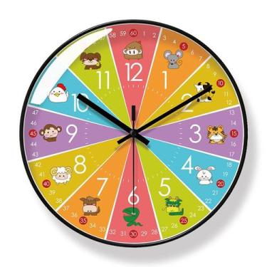 Imagem de Relógio de parede colorido para crianças 30x30cm de quartzo silencioso