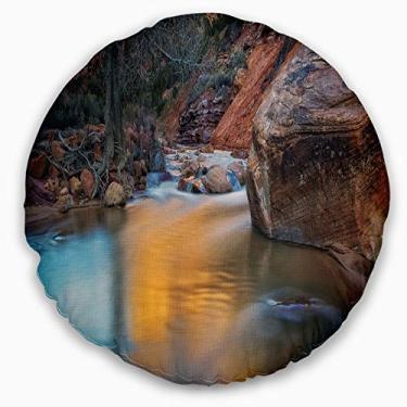 Imagem de Designart Slow Motion Virgin River at Zion Landscape Throw Round Living Room, Sofá, Almofada de alta qualidade + Capa de almofada impressa em ambos os lados 50 cm