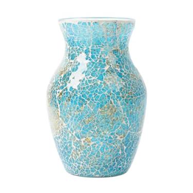 Imagem de Adedeo Vaso de flores de vidro mosaico para decoração de casa, vasos de vidro feitos à mão para sala de estar, cozinha, casamento, escritório (azul brilhante, 12 x 20 cm)