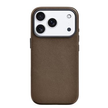 Imagem de LYJSMGZ Capa de couro genuíno para iPhone 17 Pro Max/17/17 Pro/17 Air, capa protetora contra arranhões, forro macio, suporta carregamento sem fio, capa de negócios, latão, 17Pro Max