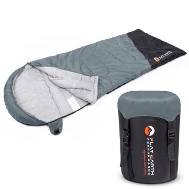 Imagem de Flat Earth Performance Saco de dormir Expedition, 3-4 estações, 32 graus F/0 graus C, espaçoso, adultos, adolescentes, crianças (cinza e preto)