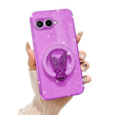 Imagem de Tesazxcn Capa para T-Mobile Revvl 8 com suporte de borboleta compatível com Magsafe, capa protetora à prova de choque para mulheres e meninas Bling Luxury Glitter Clear Capa protetora à prova de