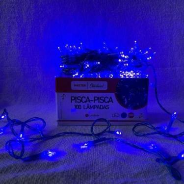Imagem de Pisca Pisca Natal Led 100 Lâmpadas Azul 8 funções 220v Fio  Transparen
