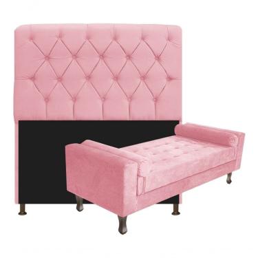 Imagem de Kit Cabeceira Lady E Recamier Félix 140 Cm Casal Suede Rosê - Amarena Móveis Cor Rosa Bebê Suede