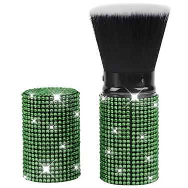 Imagem de Pincel de blush retrátil de strass brilhante, pincéis de maquiagem de diamante brilhante, base retrátil, blush, pó facial, ferramenta cosmética, com capa - ajustável (verde)
