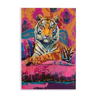 Imagem de Stupell Industries Arte de placa de parede rosa laranja tigre descansando, design por LSR Design Studio, 15 x 10