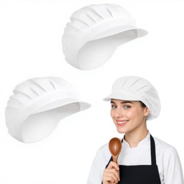 Imagem de Chapéus de chef ajustáveis unissex de 2 peças, chapéus de cozinha de algodão para cozinha