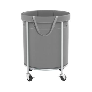 Imagem de Aduanbang Cesto de lavanderia de 170 l com rodas, cesto de rodinhas com bolsa removível e estrutura de aço, carrinho de lavanderia redondo com 4 rodízios e 2 freios, ideal para quarto, banheiro e
