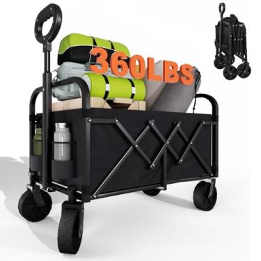 Imagem de Carrinho dobrável com rodas, vagões de 163 kg, carrinho de vagão dobrável com alça flexível, leve, portátil, dobrável, utilitário, carrinho de compras, para acampamento, mercearia, esportes, jardim