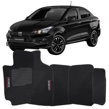 Imagem de Tapete Carpete Cronos 2018 à 2024 Preto Logo Bordado Jogo 5 Peças Personalizado Automotivo