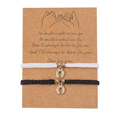 Imagem de GZJOGO 2 pulseiras de ferradura para casais para mulheres e homens, pulseiras de tecido de amizade para casais, pulseiras combinando para namorado, namorada, melhor amigo
