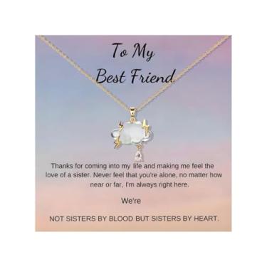 Imagem de Embtrem Presentes para melhores amigas, mulheres, nuvem dourada, strass, colar de amizade, colar de amizade para mulheres, joias de aniversário, presentes para amigas, Aço de titânio, Sem Pedra