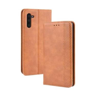 Imagem de Capa para Samsung Galaxy Note 10,Retro Flip magnético,Caso de telefone de couro PU,Design de carteira com 3 slots de cartão e 1 clipe de dinheiro -Brown