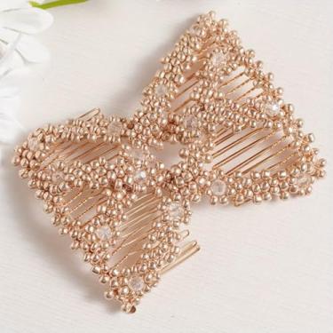 Imagem de Pente de cabelo feminino elástico mágico para decoração de beleza pente pérola elástica com contas laço duplo pentes para mulheres acessórios de cabelo - B