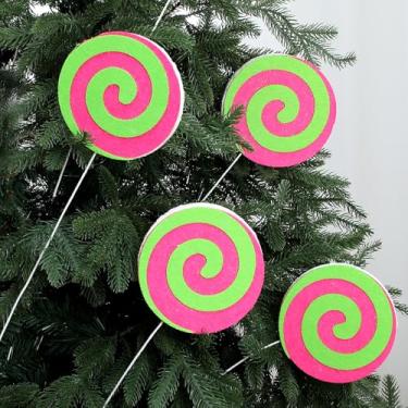 Imagem de Simgoing 6 palhetas de Natal rosa e verde limão para decoração de doces rosa para grinalda de árvore de Natal, pirulito, decoração de artesanato para artigos de festa de Natal