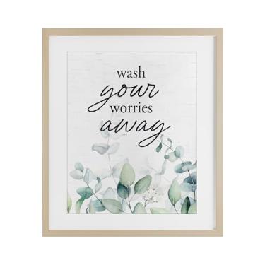 Imagem de Stupell Industries Wash Worries Away Herb Leaves Impressão emoldurada cinza sob vidro, design por Lettered and Lined, 16 x 13