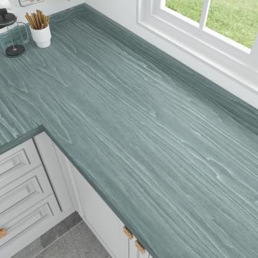 Imagem de EPPKILY Papel de contato de madeira azul cinza descasque e cole bancadas 40 cm × 395 cm, papel de parede removível autoadesivo, papel de contato de grão de madeira espesso para armário de cozinha