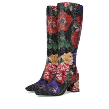 Imagem de Betsey Johnson Bota de cano alto feminina Avon, Flor preta multi, 41