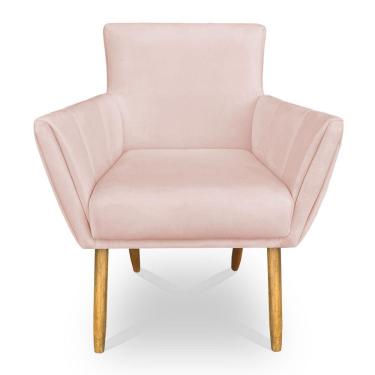 Imagem de Poltrona Decorativa Leticia Suede Rosa Bebê Pés Palito Castanho - Pallazio