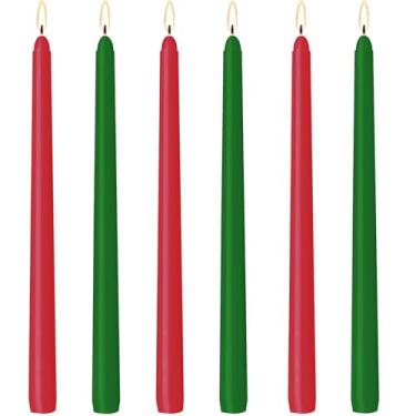 Imagem de Velas cônicas de Natal verdes e vermelhas, 30,5 cm, pacote com 6, castiçais altos sem gotejamento, sem cheiro, para mesa de jantar de festa em casa de Natal