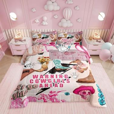 Imagem de Erosebridal Conjunto de edredom King do Oeste, chapéu e botas de vaqueira, conjunto de cama para meninas, crianças, mulheres, conjunto de cama floral, bola de discoteca, floral, cavalo do oeste