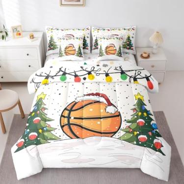 Imagem de Erosebridal Conjunto de edredom de basquete de Natal com lençóis, conjunto de cama completo para meninos e meninas, estampa de basquete, 7 peças, desenho à mão, esboços desenhados à mão