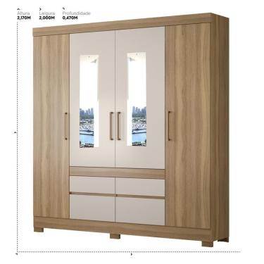 Imagem de Guarda Roupa Casal 4 Portas Com Espelho E 4 Gavetas Florida - Amêndola Touch-off White Amêndola Touch-off White