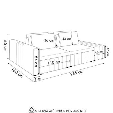 Imagem de Sofá Ilha E Puff Sala Living 285cm Siesta M22 Veludo Bege - Mpozenato