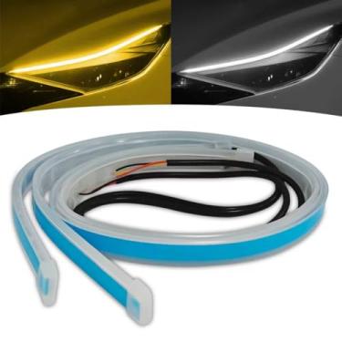 Imagem de HHZL Faixa de luz LED para carros de 61 cm, luzes de LED âmbar, luzes diurnas de carro, tiras de seta externas, à prova d'água, flexível, DRL, tiras de farol de fluxo sequencial de duas cores (branco