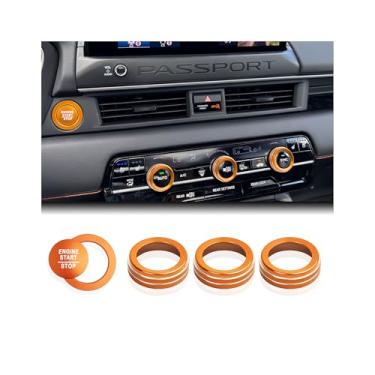 Imagem de DvlynAuroa Para Honda Passport Accessories 2026, kit de capa de botão de acabamento de liga de alumínio com 5 peças - Arranque e ar condicionado (Laranja)