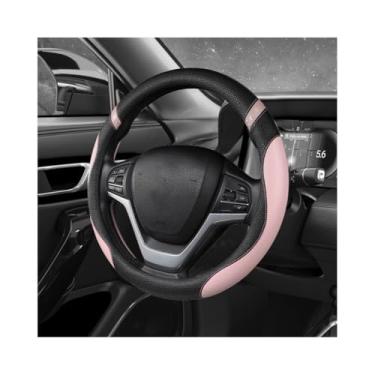 Imagem de MUQIDA Capa de volante de carro, couro premium de 38 cm, respirável, antiderrapante, protetor de volante confortável universal para SUV Truck Van, acessórios de carro (rosa)