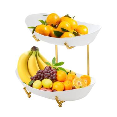 Imagem de Bacia de Frutas Acrílico 2 Andares com Suporte Metal Bacias Serviço em Camadas para Balcão Cozinha Armazenamento e Legumes Petiscos Nozes Bolo Sobremesa Perfeito Festa Casamento
