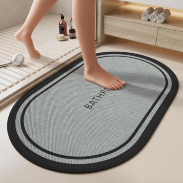 Imagem de QiCaiJia Tapete de banho antiderrapante com suporte de borracha atualizado, tapetes de banho finos laváveis para o chão do banheiro, tapetes de banheiro de tecido absorvente, secagem rápida, cabe