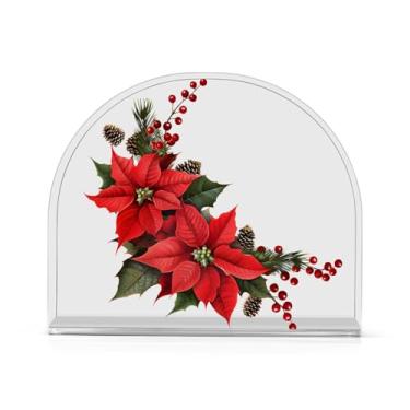 Imagem de Porta-guardanapos de flores de Natal e poinsétia para mesa Porta-guardanapos de coquetel de acrílico dispensador de guardanapos de papel para festa em casa, jantar, cozinha, bar, acessórios, 2 peças