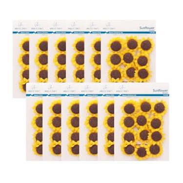 Imagem de Angels Craft Pacote com 12 girassóis de papel 144 unidades - Enfeites florais amarelos vibrantes - Tamanho de 5 cm para decoração de casa, decoração de festa, scrapbooking