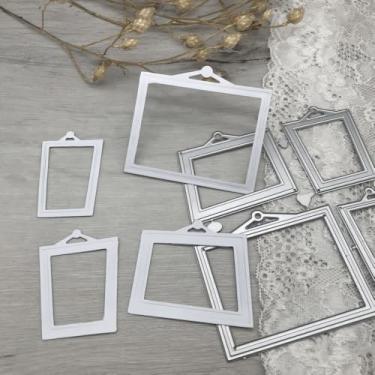 Imagem de LZBRDY Matrizes de corte para molduras, modelo de design de fundo para álbuns, cartões comemorativos, fotos de álbuns, artesanato de papel DIY, cartolina (4 molduras de 13 x 12 cm)