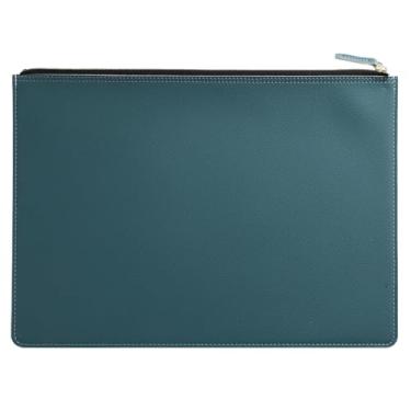 Imagem de Yufocusqc Pasta de arquivo A4 de couro PU com zíper porta-documentos envelope para contrato de recibo (azul claro)