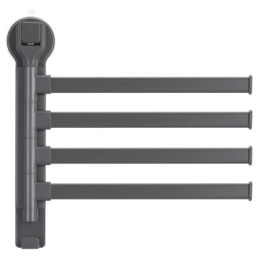 Imagem de PRETYZOOM Toalheiro giratório, toalheiro de quatro hastes com rotação de 180° com cabide, ventosa para economia de espaço, suporte de parede para cozinha, banheiro