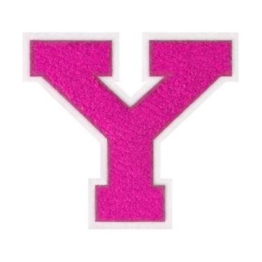 Imagem de 1 PÇ Patch de letra de chenille rosa de 11,4 cm com borda branca – Remendos do alfabeto para roupas, jaquetas, mochilas, chapéus para decoração personalizada, nome personalizado e artesanato. (Y)