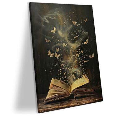 Imagem de Quadro preto emoldurado estilo universitário livro misterioso arte de parede fantasia borboleta pôster impressão imagem arte mágica livro pintura em tela sala de estar quarto galeria decoração 61 x 40