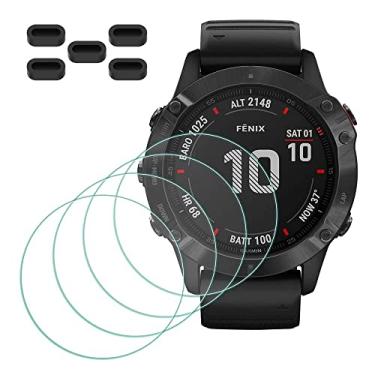 Imagem de MTHGH Protetor de tela para smartwatch solar Garmin fenix 6X/6X Pro/6X Pro [4 peças] + plugues antipoeira 5 peças, vidro temperado dureza 9H sem bolhas, película protetora ultrafina