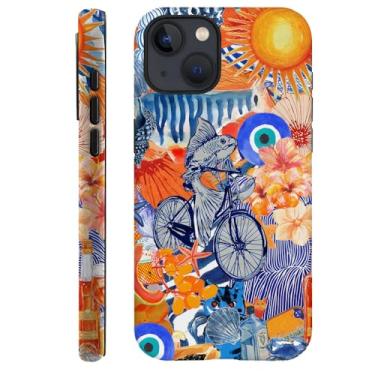 Imagem de Capa para iPhone 15 Plus, capa fosca para meninas e mulheres, colagem azul peixe praia bicicleta flor