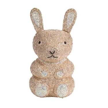 Imagem de DKQXEIM Bolsa feminina fofa em forma de coelho com strass chique animal cristal clutch glitter bolsa completa diamante para festa de formatura, Champanhe B
