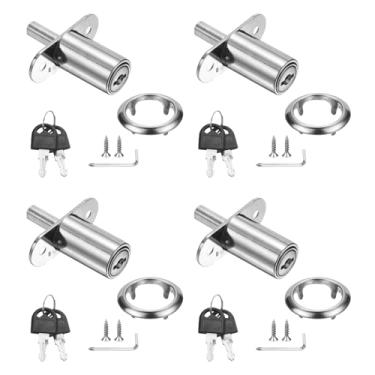 Imagem de PATIKIL Trava de êmbolo de mesa de gaveta, 4 peças de 3,5 cm de diâmetro do cilindro de 6,5 cm de comprimento do cilindro de liga de zinco com chave de fenda cruzada semelhante para gavetas de